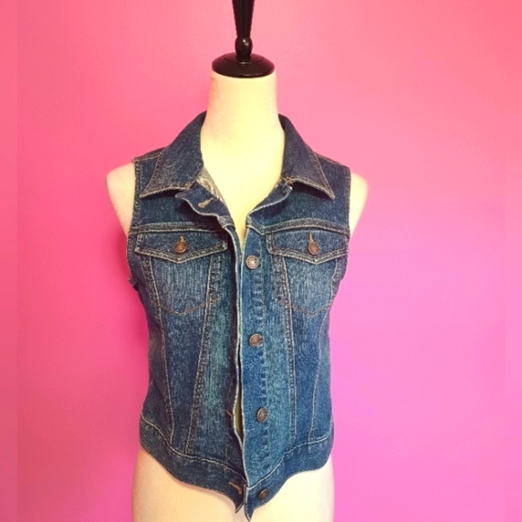 LOFT Ladies Collared Denim Vest Jacket (Size Small) - Picture 2 of 7